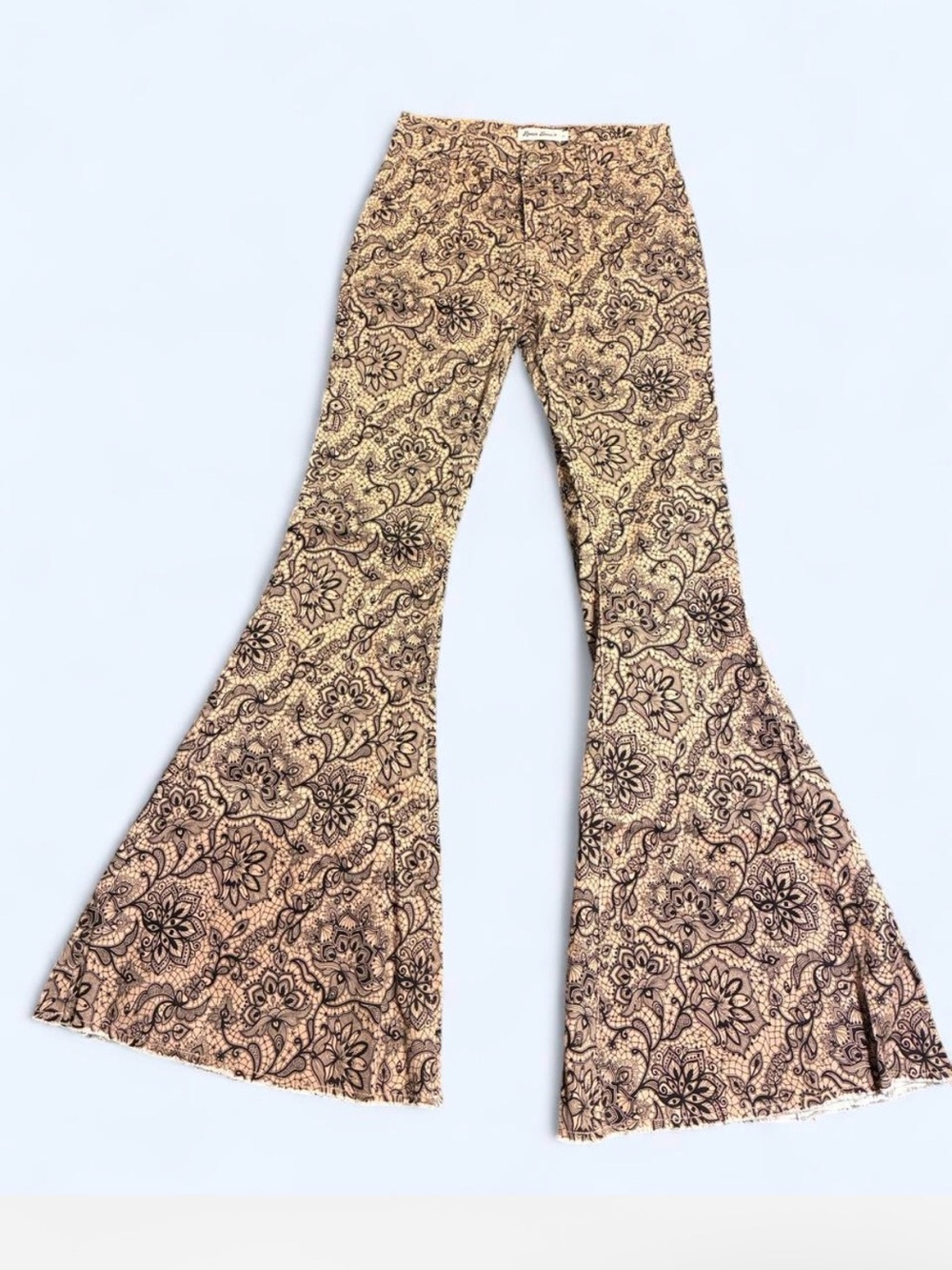 High-Rise Beige Paisley Flare Jeans
